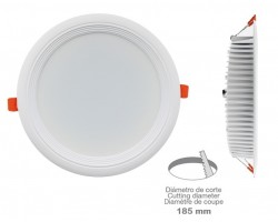 Downlight LED Redondo 225mm Blanco 50W, Corte 185mm. para Techos Lamas